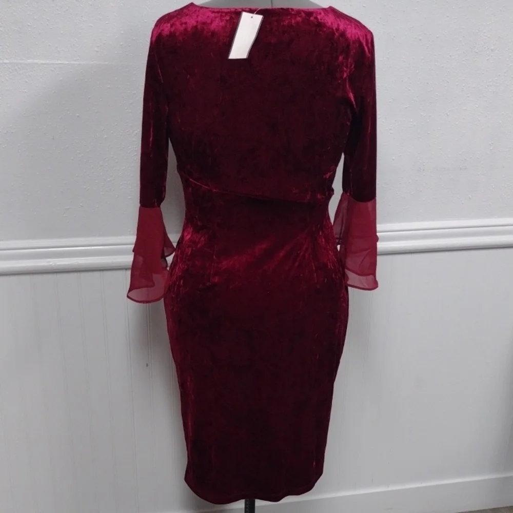 NEW Luxurious Velvet Long Sleeve Dress in Deep Red,Wedding Guest, Party Guest - Picture 7 of 12